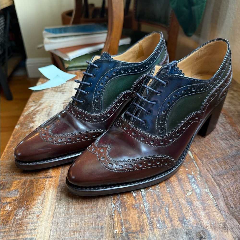 Mrs. Doubt Colorblock Leather Heeled Oxfords
